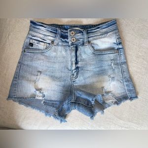 KanCan High Rise Cutoff Denim Shorts Frayed Hem Light Wash